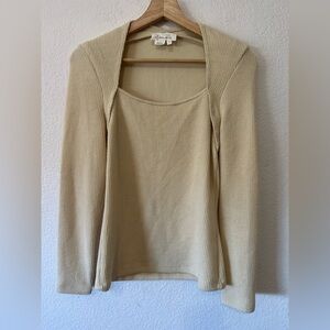By Anthropologie Square Neck Ribbed Long Sleeve Top in cream - Size Small